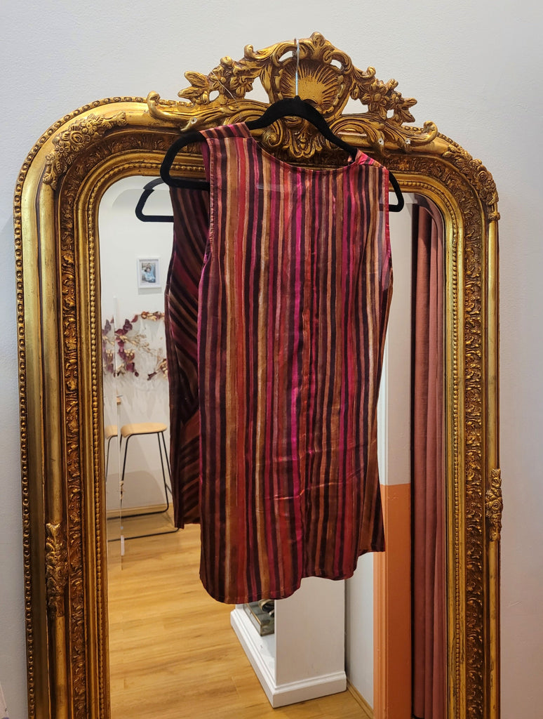 Sleeveless Top With Vertical Stripes in Pink, Brown, and Orange / Avenue Henri Martin by WEDNA