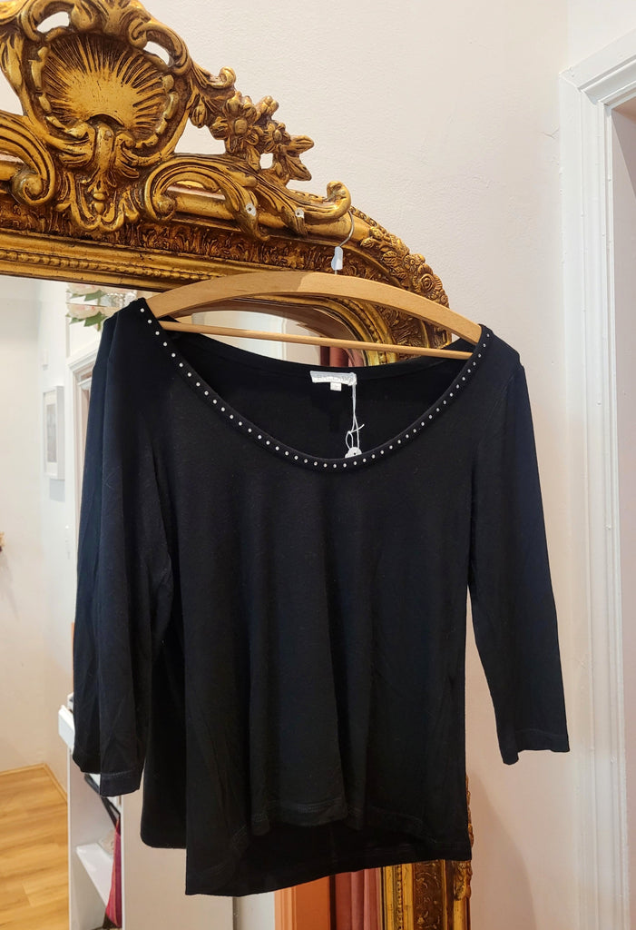 Black Large Top with Sparkling Rhinestones - Ballade