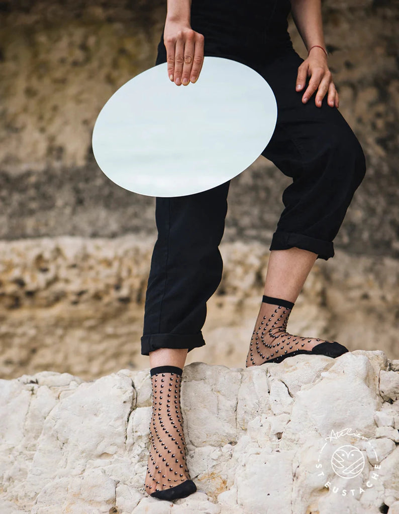 Crescent Dunes Black And White Transparent Socks buy shop purchase trendy fashion now stockings french touch made in italy solar panels pattern patterned