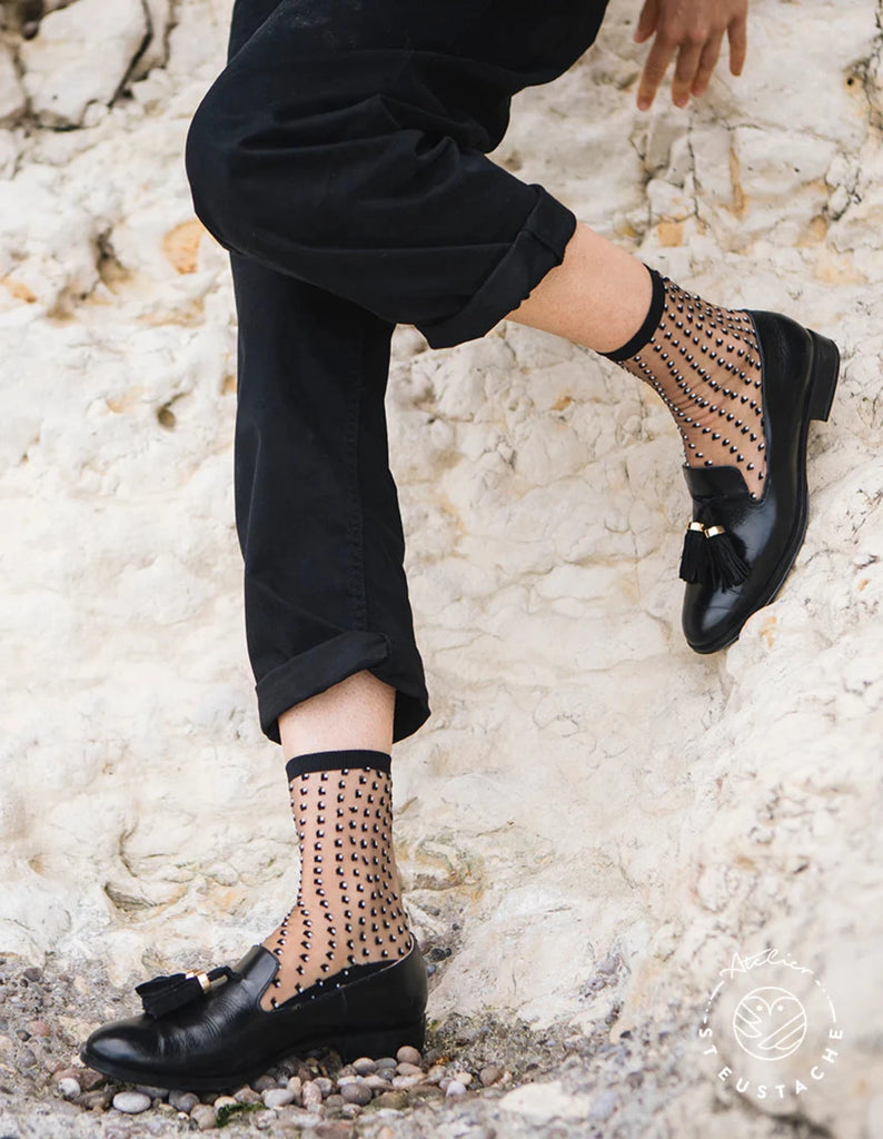 Crescent Dunes Black And White Transparent Socks buy shop purchase trendy fashion now stockings french touch made in italy solar panels pattern patterned