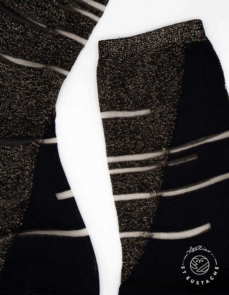 Tate Modern Black, Gold And Transparent Socks buy shop purchase trendy fashion now stockings french touch made in italy museum front facade architecture cutout sparkles sparkly pattern patterned
